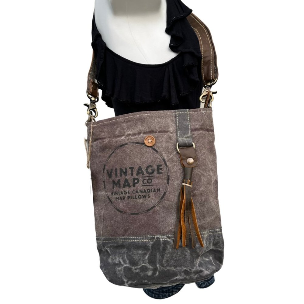 NWT Vintage Map Co Clea Ray Up-cycled Canvas Should Crossbody Handbag